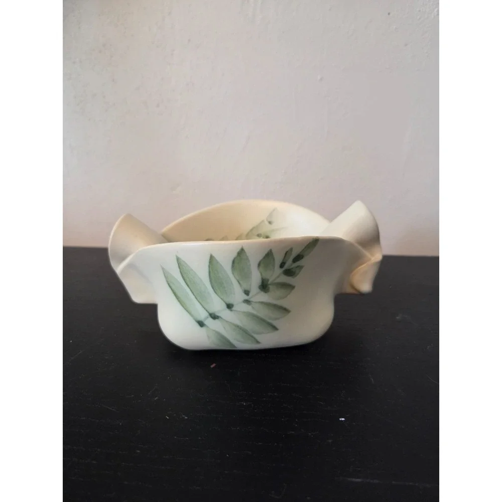 Hilborn Pottery Pinch Pot Cream Green Fern Trinket Bowl Dish Canada 6''